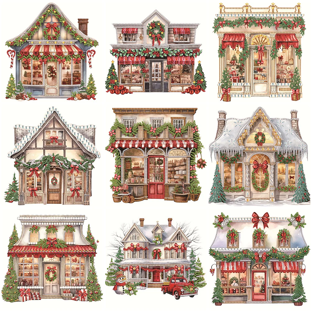 5D DIY Partial Special Shaped Drill Diamond Painting Christmas Shop Kit Decor