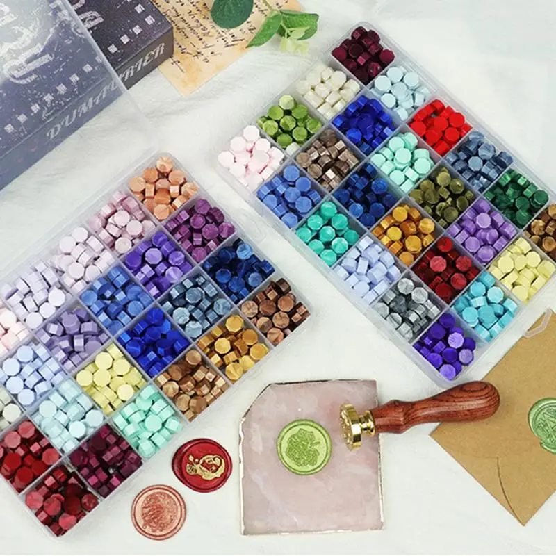 600 Pieces Colorful Sealing Seal Stamp Wax Beads Kit With 24 Grids Storage  Box