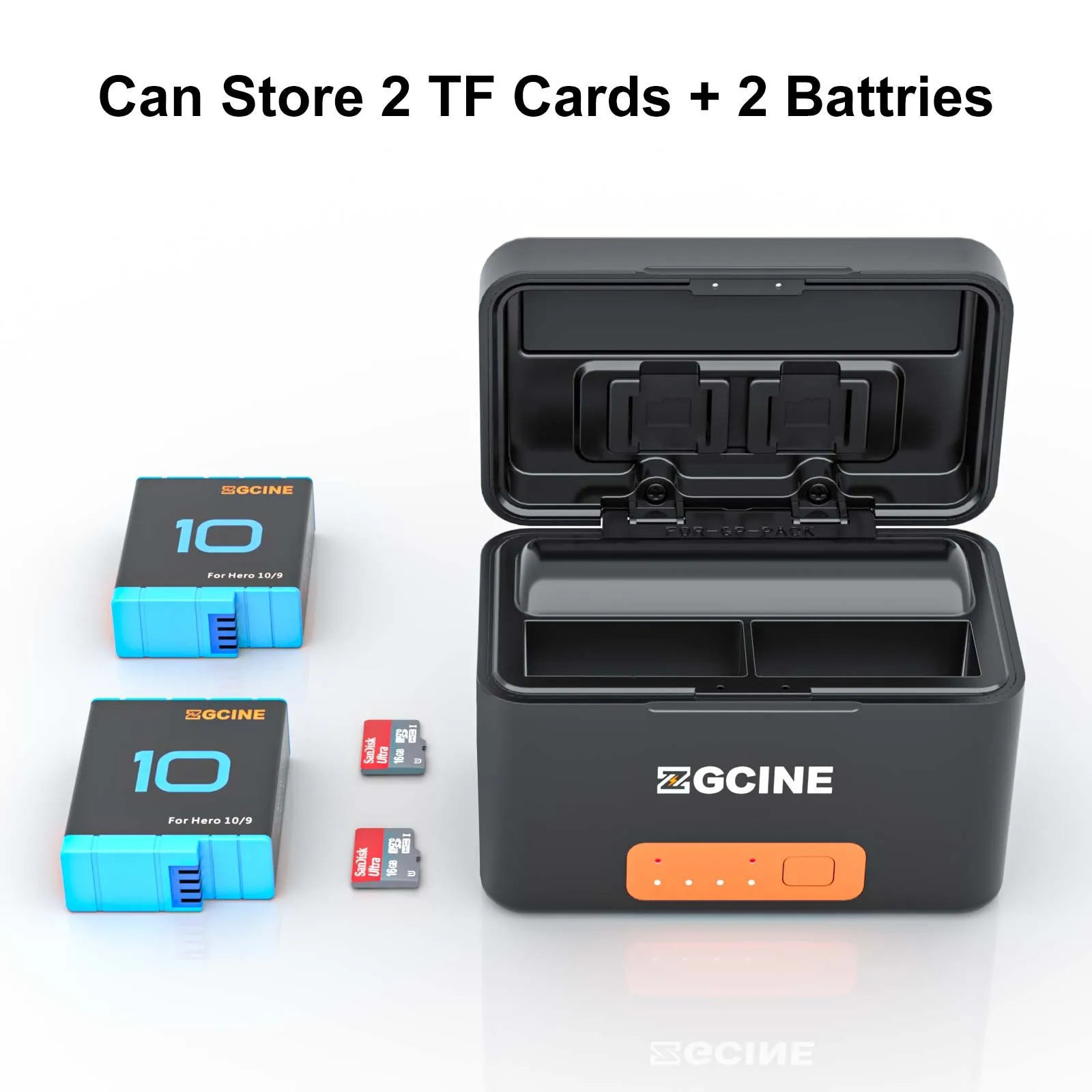 Zgcine 2-Ways Fast Charger Box Case Ps-G10 Mini Batteria Batteria Ausiliaria Per Gopro Hero 10 9 8 7 6 5 Gopro Action Sports Camera