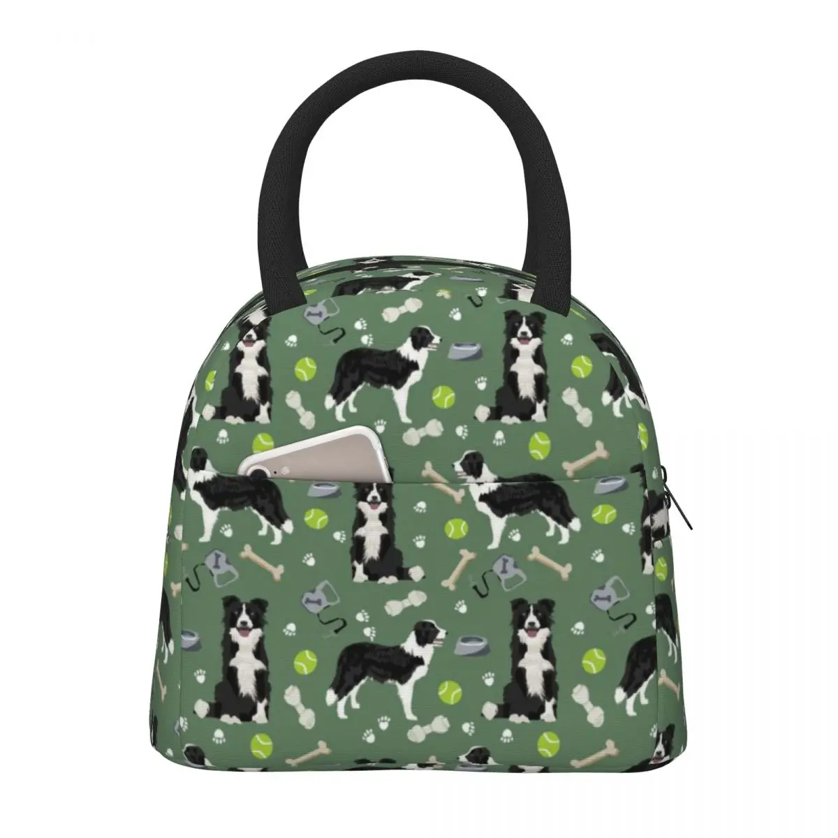 

NOISYDESIGNS Waterproof Bento Box Funny Border collie Pattern Lunch Bag Insulation Portable Picnic Coole Bag Handle Food Bag