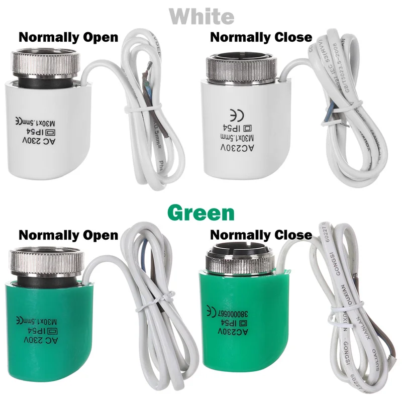 หัววาล์วควบคุมความร้อนไฟฟ้า 2 ชิ้น 230V NO NC สำหรับระบบทำความร้อนใต้พื้นแบบเปิดปกติ หม้อน้ำ ตัวควบคุมอุณหภูมิแบบปิด 1