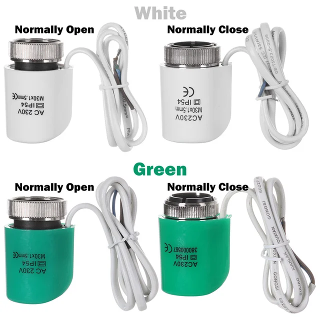 หัววาล์วควบคุมความร้อนไฟฟ้า 2 ชิ้น 230V NO NC สำหรับระบบทำความร้อนใต้พื้นแบบเปิดปกติ หม้อน้ำ ตัวควบคุมอุณหภูมิแบบปิด 1