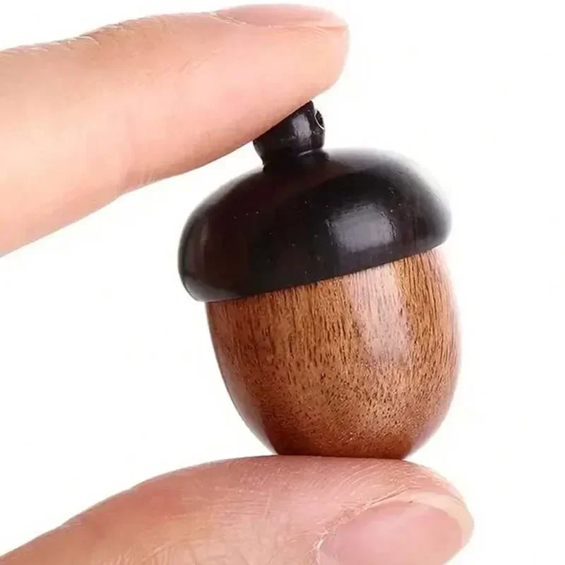 5PCS Mini Wood Medicine Pill Box DIY Handmade Acorn Wooden Locket Pendant Rescue Portable Tablets Storage Sealed Can for Outdoor 5