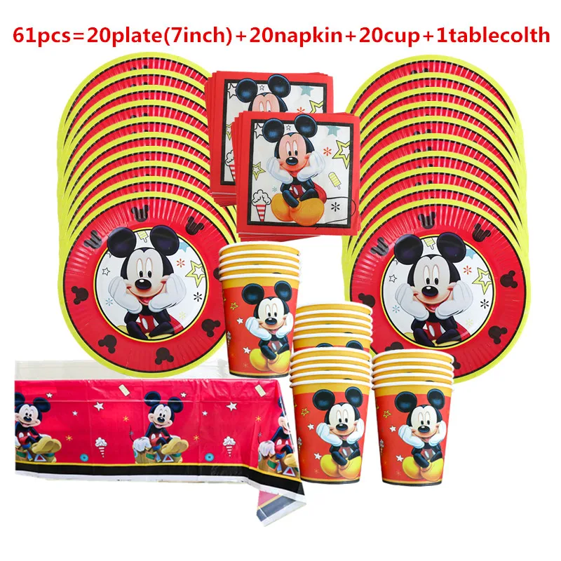 1Set Red Mickey Mouse Theme Disposable Paper Cups Plates Flexible Straws Baby Shower Kid Birthday Napkin Decoration Supplies 