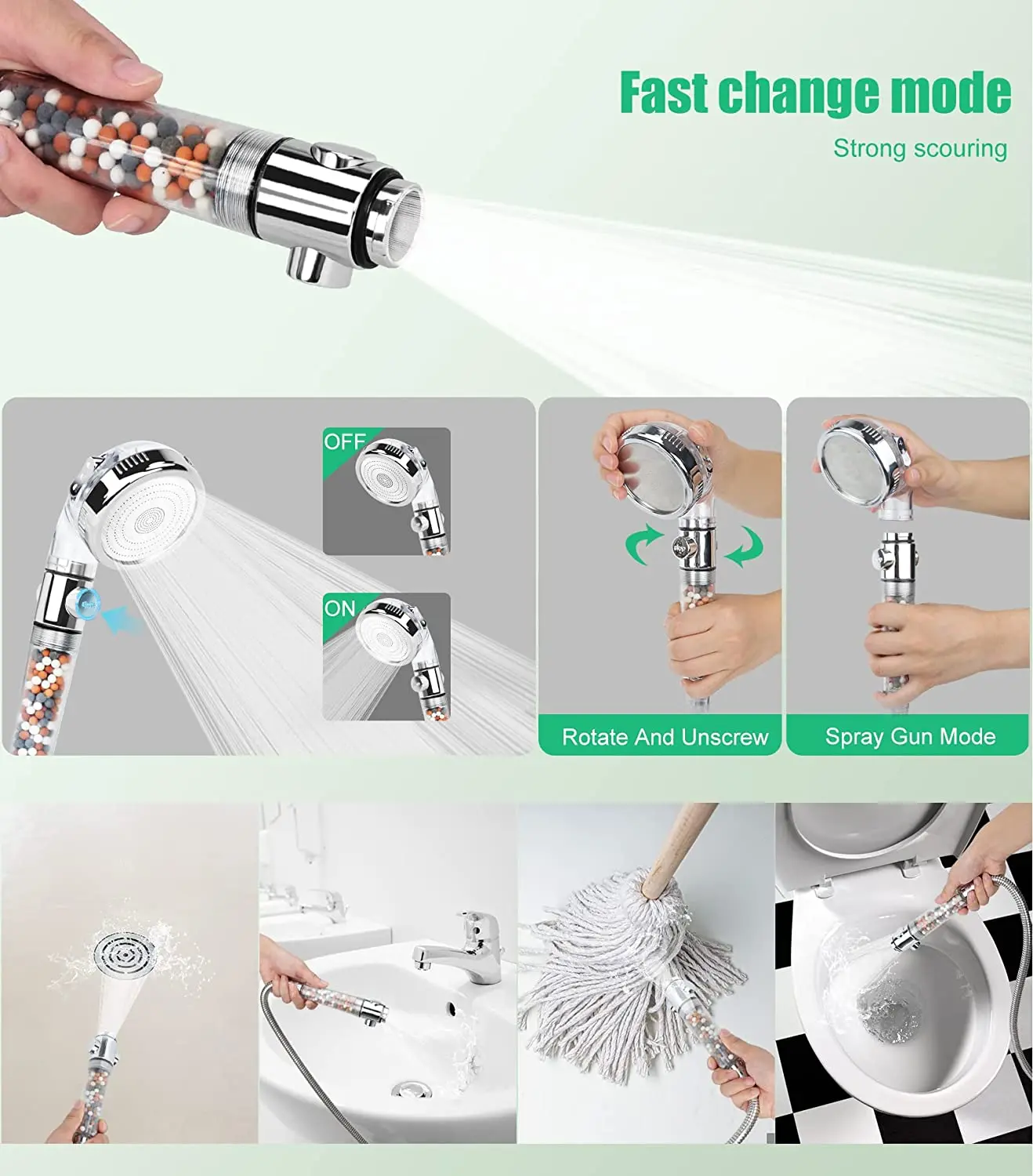 Bathroom Shower Head Water Saving High Pressure Nozzle Bath Sprayer Tourmaline Anion Stone Filter Rainfall Handheld Shower Head 5