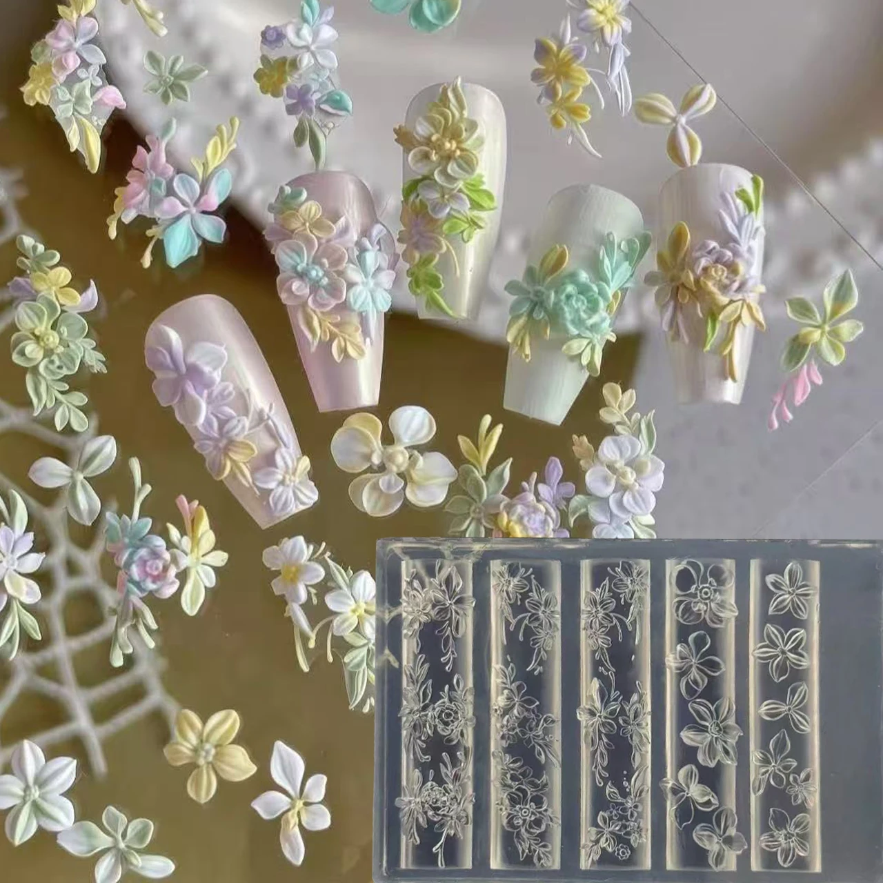 3D 꽃 네일 몰드 DIY 실리콘 네일 도구 5D 하와이 바다 조개 불가사리 꽃잎 네일 디자인 레진 몰드 아트 조각 템플릿