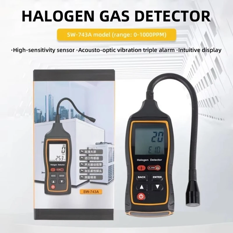 SW743A 할로겐 누출 감지기 냉매 가스 테스터 (HVAC, 자동차 냉동 시스템용)