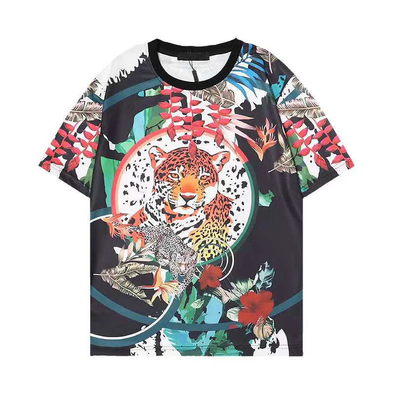 

2022 men's short sleeve tiger flower print youth fashion T-shirt round neck European High Street trend summer leisure