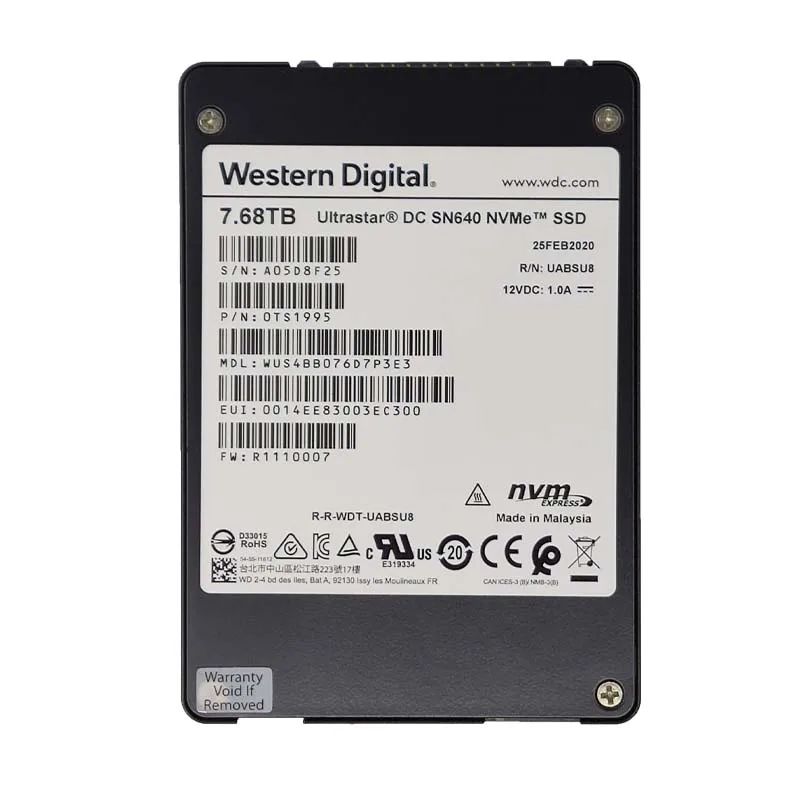 Western Digital Solid State Drive, SN640, 7.68T SSD, WD WUS4BB076D7P3E3, U.2 Servidor, Ultrastar