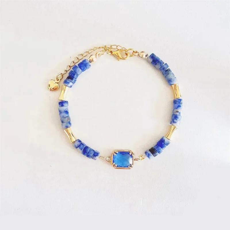 

Blue Natural Stone Abacus Bead Bracelet Women Blue Zircone Adjustable Bangles Romantic Summer Wristband Charm Jewelry Gifts