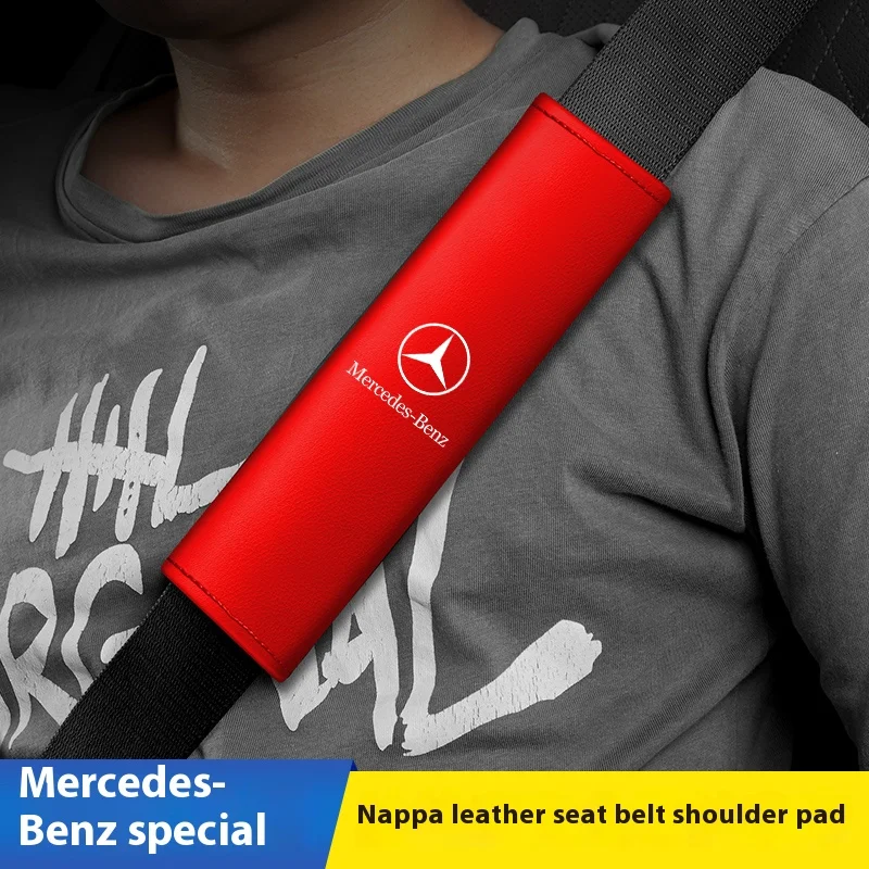 Car Leather Seat Belt Shoulder Protector for Mercedes Benz A C E S G Class GLC CLE CLA GLB GLS W177 W205 W213 W222 X167 AMG seat belt protection seat belt covers seat belt protector safety belt shoulder guard car seat belt accessory car accessories