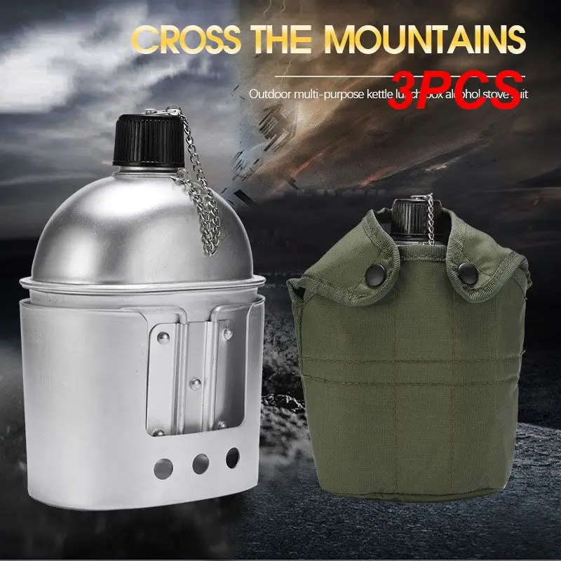 

3PCS Outdoor Canteen Cookware Set Canteen Cup Portable Water Bottle with Grab Handle Cup for Outdoor Camping Hiking