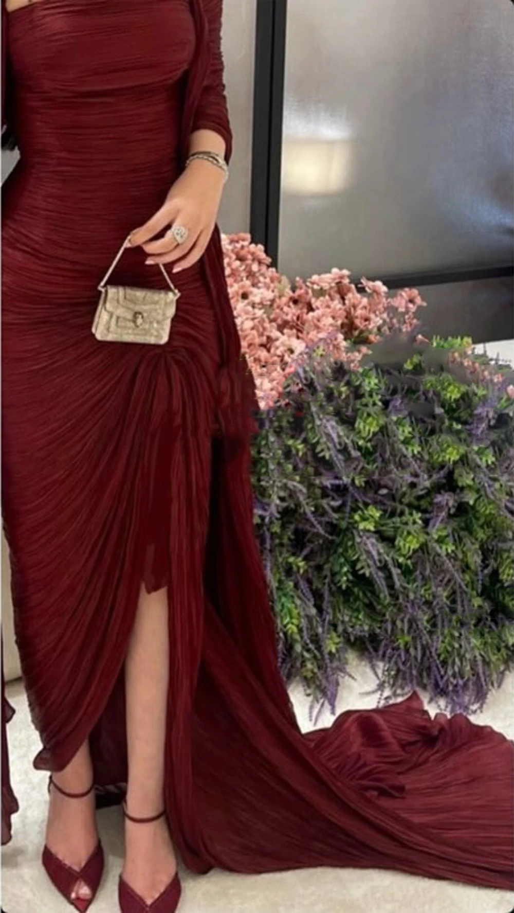 Simple Tulle Pleat Evening Dress Strapless With Shawl Mermaid High Slit Elegant Arabic Formal Party Prom Gown Vestido Customized 4