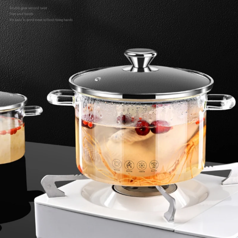 Ollas de vidrio de borosilicato alto con dos orejas, horno de cerámica  eléctrico doméstico, olla de sopa de Gas, cocina de calor de fuego abierto,  olla de cocina - AliExpress