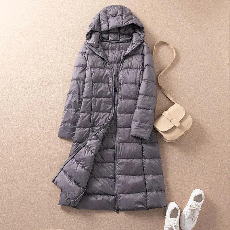 Nuovo Autunno Inverno Slim Piumino Con Cappuccio Donna Caldo Leggero Sottile Piumino D'Anatra Bianco Femminile Lungo Piumino Lungo Piumino Parka Outwe