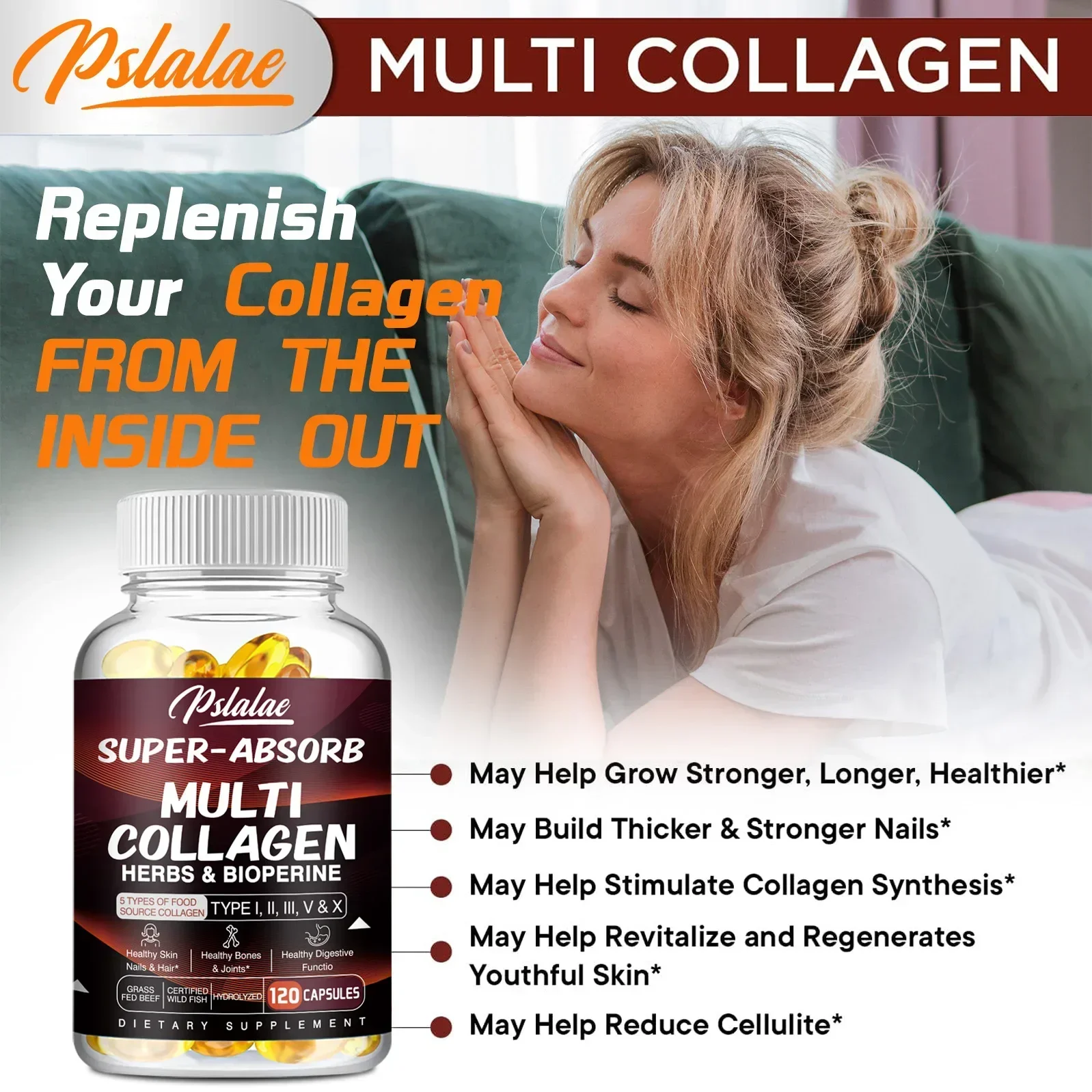 Multi Collagen Pills Type I II III V X Organic Herbs and Piperine Collagen Capsules collagen supplements