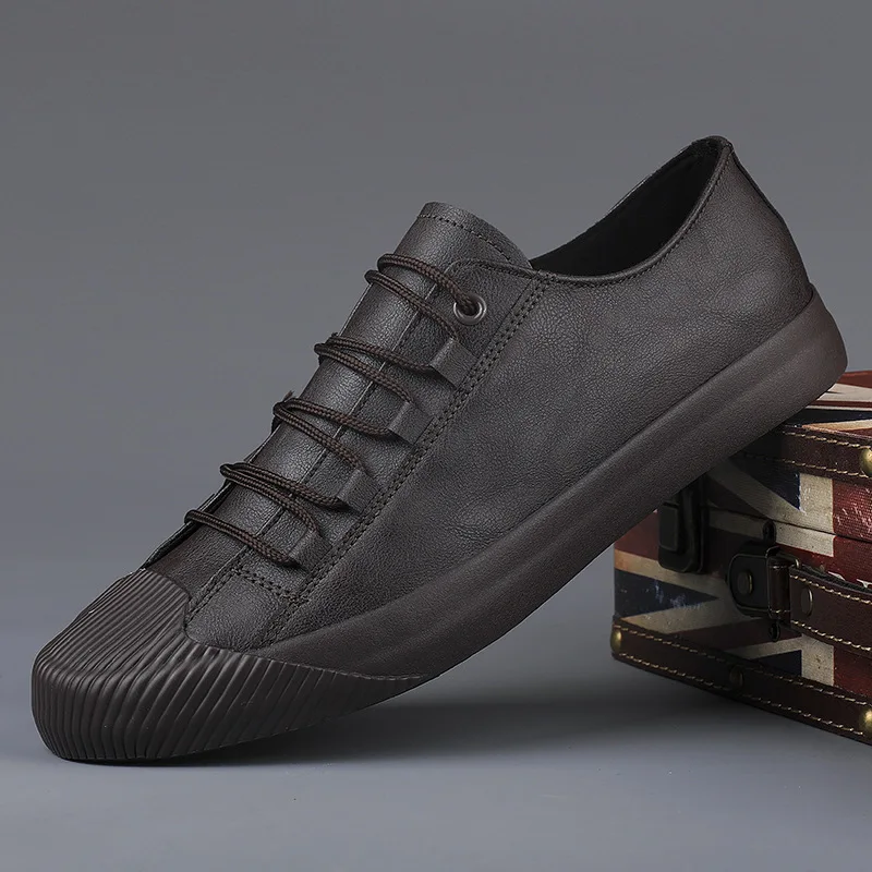 Luxury Low Top Men Vulcanize Shoes 2023 Autumn New Leather Casual Shoes Korean Breathable Black Lace-up Sneaker Shoes
