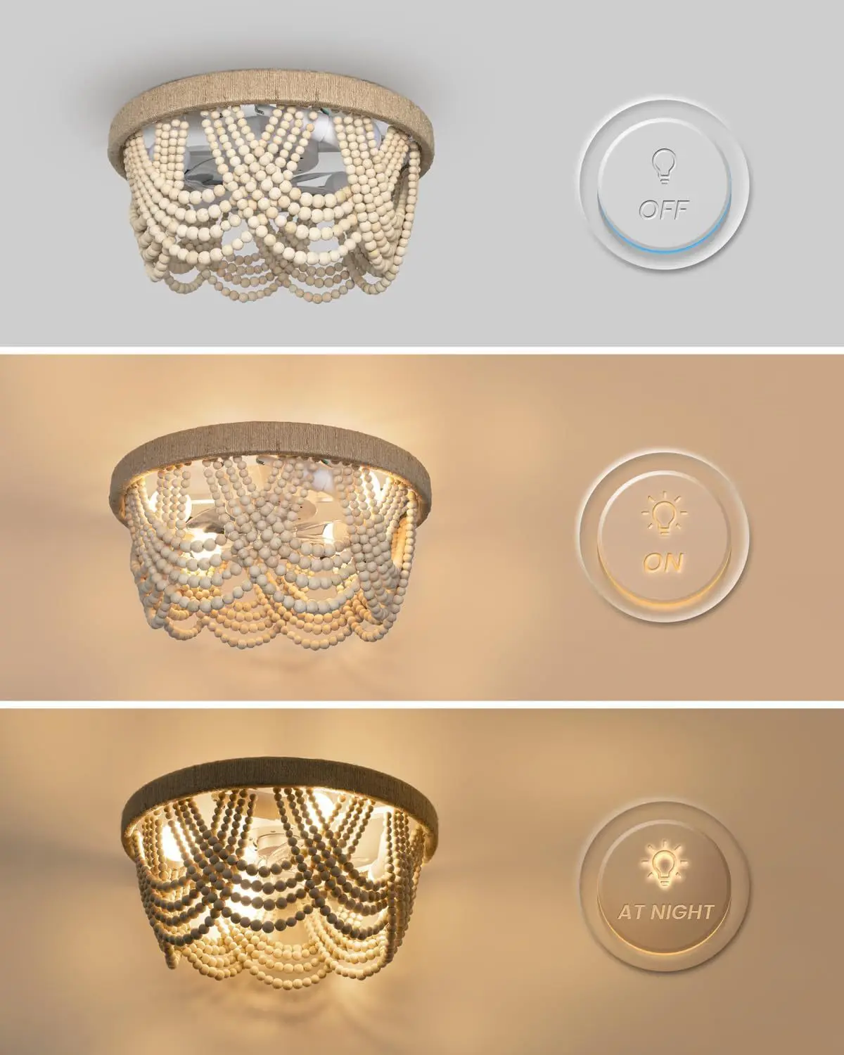Beaded invisible ceiling Fan Lights For bedroom, living room bohemian style ceiling fan Lamp dining room fan light