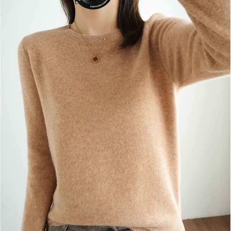 

100% pure wool cashmere sweater women's round neck pullover casual knitted top autumn and winter women's coat korean fashion