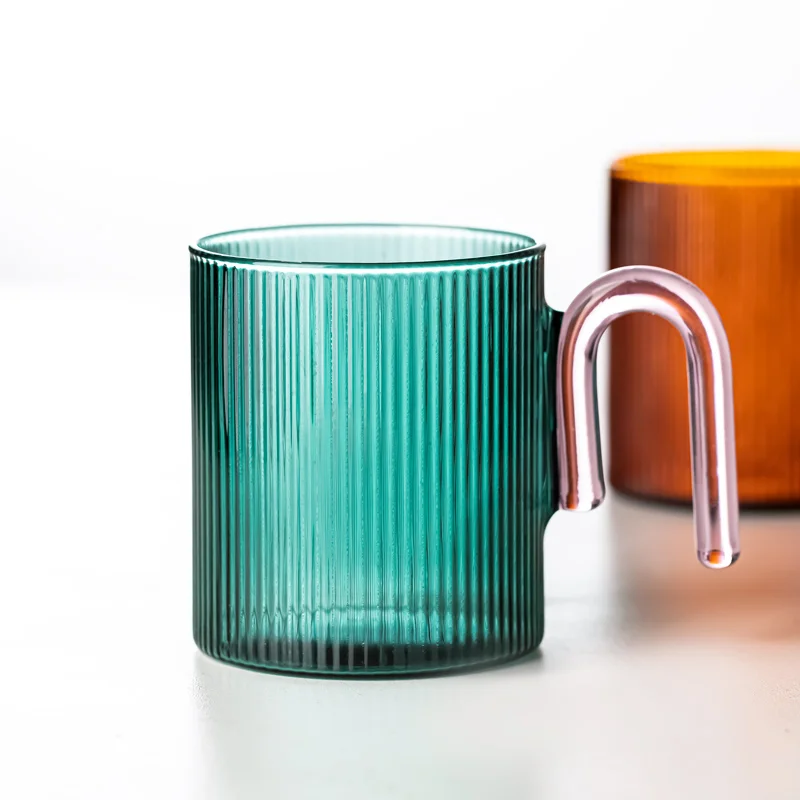 500ml Nordic Vertical Ribbed Glass Mug Cup with Amber Teal Grey Blue Big  Round Handle Glass Lid and Straw Large Coffee Mug 1 Pc - AliExpress