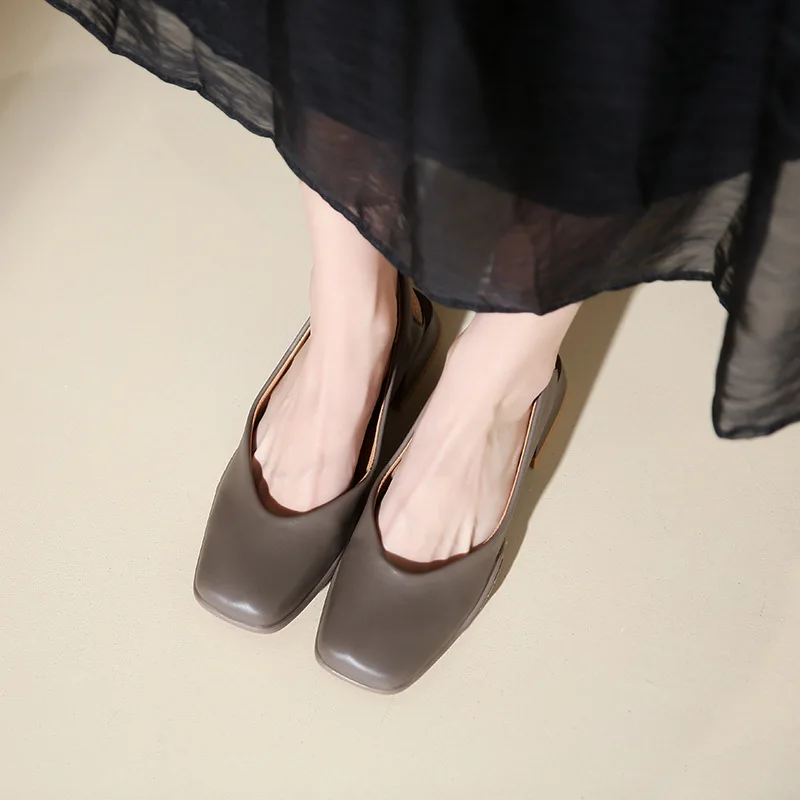 Women's Single Shoes  Summer New Thick Heeled Square Toe Shallow Mouth Grandma's Shoes Mary Jane's Shoes for Women