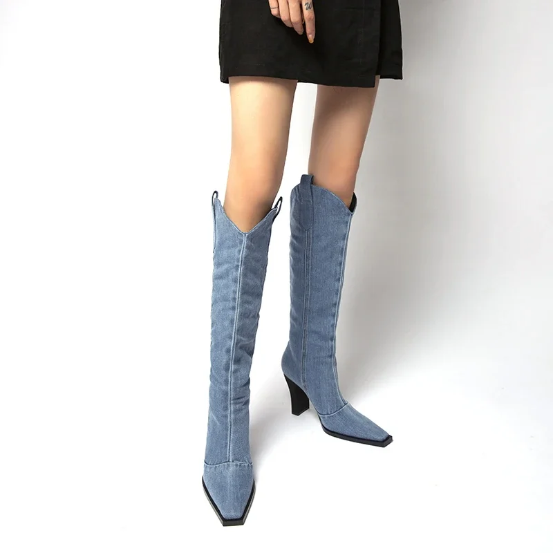 Brand New Denim Ladies Non-slip Boots Fashion Thick-soled Spring Thigh High Boots Women 2021 Fashion Casual Shoes Women Boots