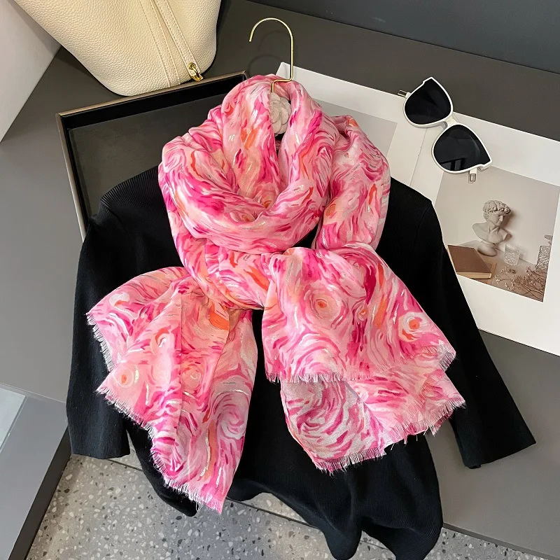 Neue Winter van Gogh Sternennacht Fransen Viskose Schal Schal Dame hochwertige Wickel Pashmina gestohlen Bufandas muslimischen Hijab 180*90cm – Detail 17