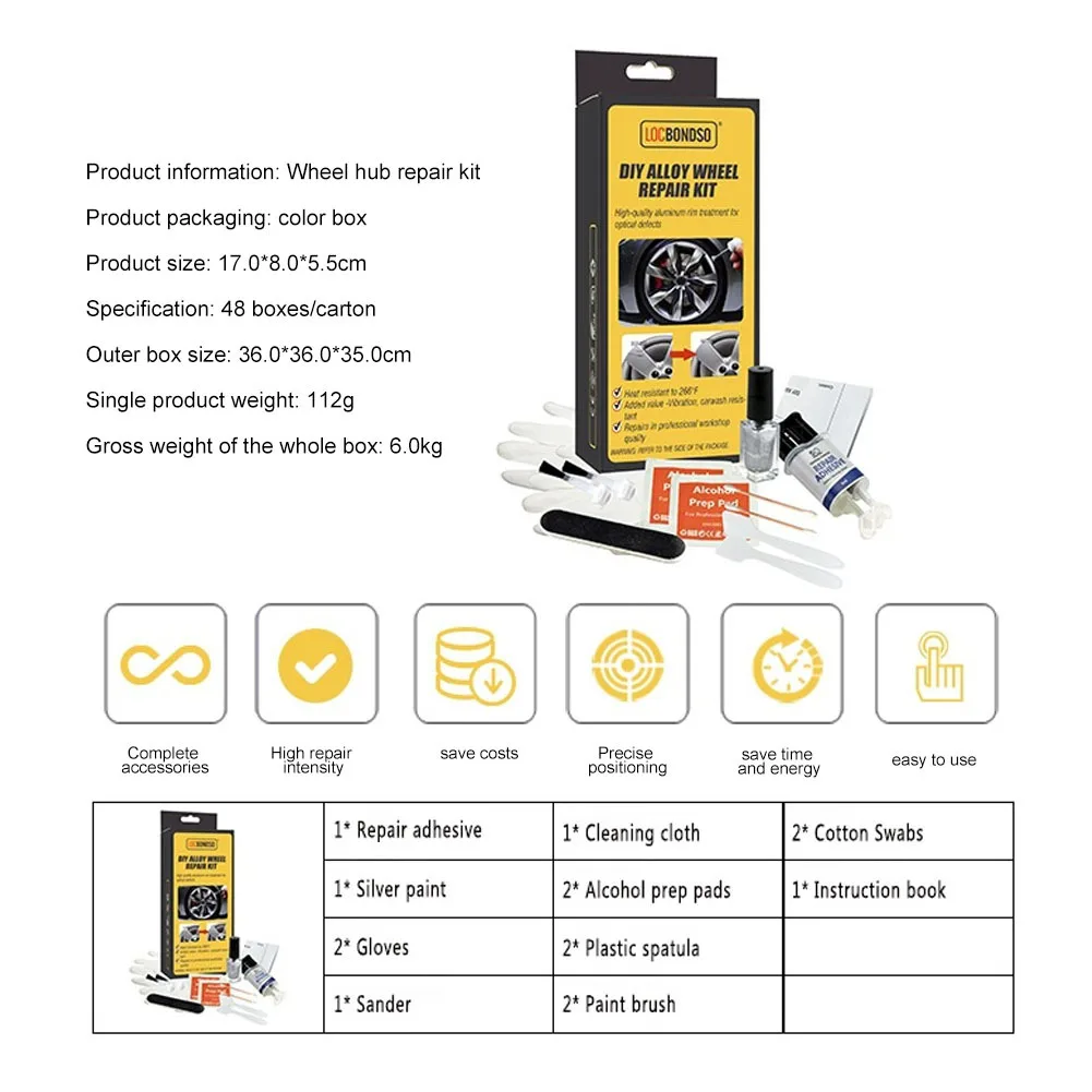 Wheel Repair Kit Car DIY Alloy Wheel Repair Adhesive Kit General Purpose Silver Paint Fix Tool Car Auto Rim Dent Scratch Care Accessories