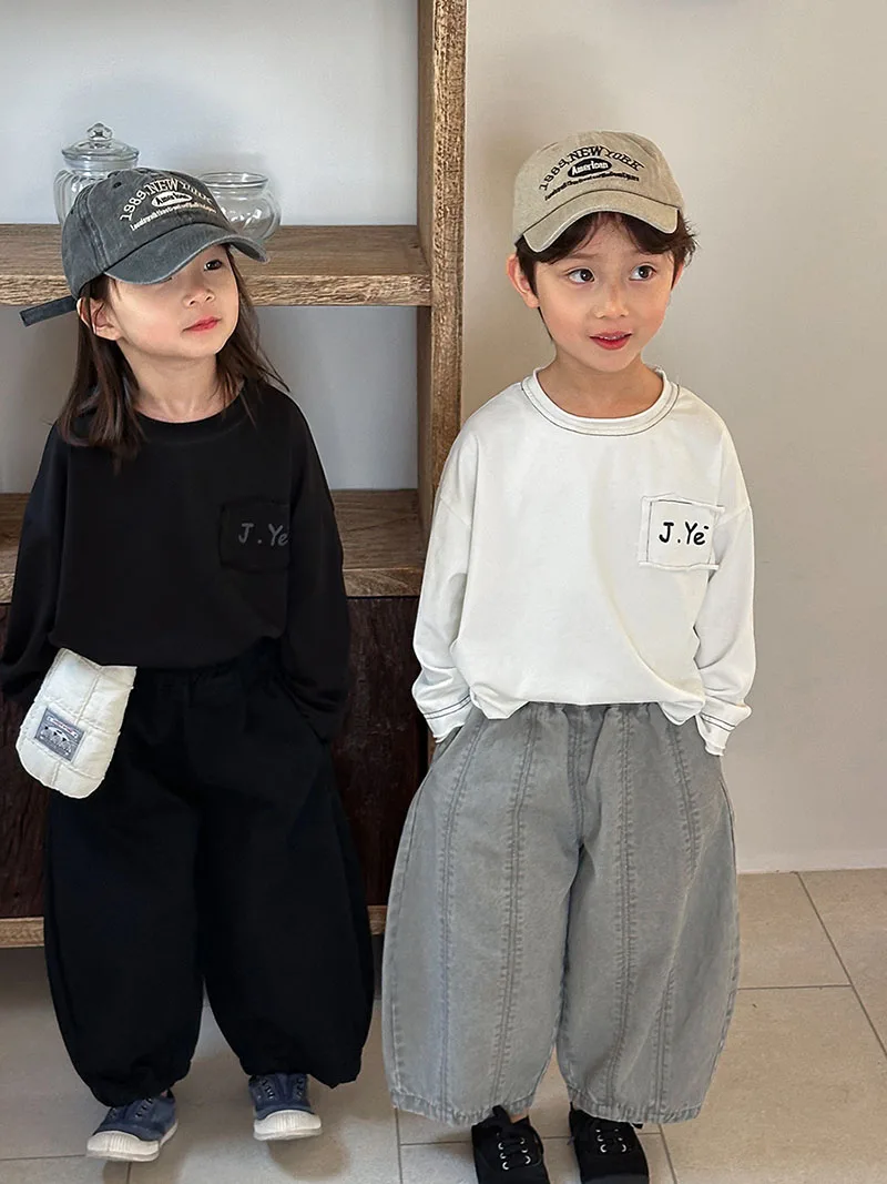 Autumn Kids Wide Leg Solid Color Casual Pants