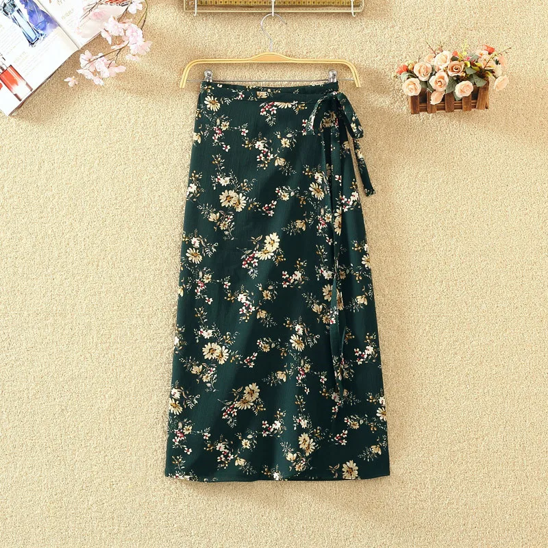 One Piece Chiffon Skirt 2022 Summer Women High Waist Tie Bow Floral