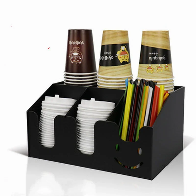 Black Acrylic Cup Holder Multi-compartment Cup Storage Rack Straw Storage Box Coffee Milk Tea Shop Cup Container Display Stand 2