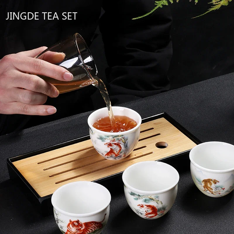 New Suet Jade Ceramic Tea Cup Zodiac Tiger Tea Cup Master Cup White Porcelain Tea Set Household Boutique Tea Bowl Drinkware