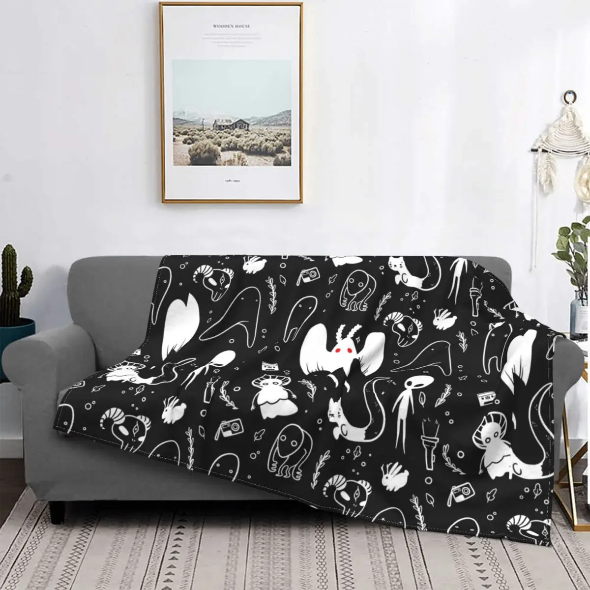 Cryptids In Black Cryptid Animal Pattern Velvet Throw Blanket Blankets For Bedding Car Lightweight Bed Rug
