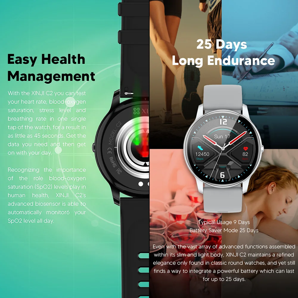XINJI COBEE C2 AMOLED Display Waterproof Smart Watch description image