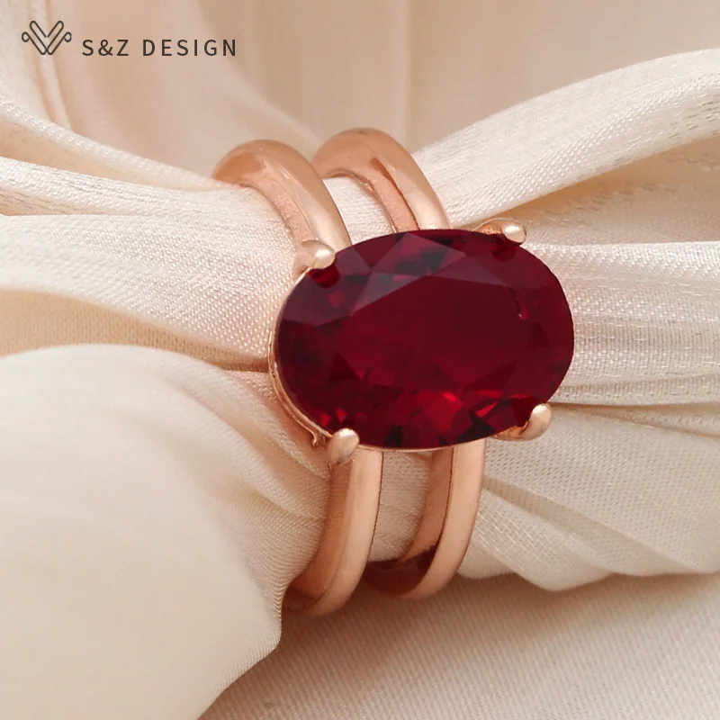 S&Z DESIGN New Fashion Egg Shape Oval Cubic Zirconia Rings For Women Wedding 585 Rose Gold Color Jewelry Adjustable Ring Gift