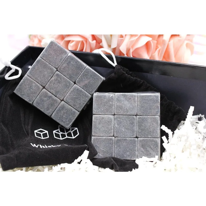 Whiskey Cold Soapstone Whisky Stones Sipping and Chilling Rocks Ice Cubes Wine Scotch Beer with Carrying Pouch Bar Accessories