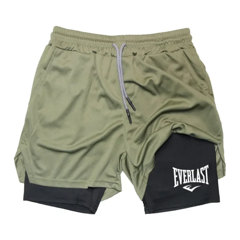 Men's compression gym shorts EVERLAST printed sports pants, double