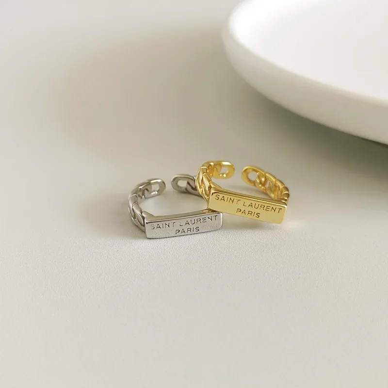

Korean Version S925 Full Body Sterling Silver English Letter Square Ring for Women's Fashion INS Matching Hand Jewelry