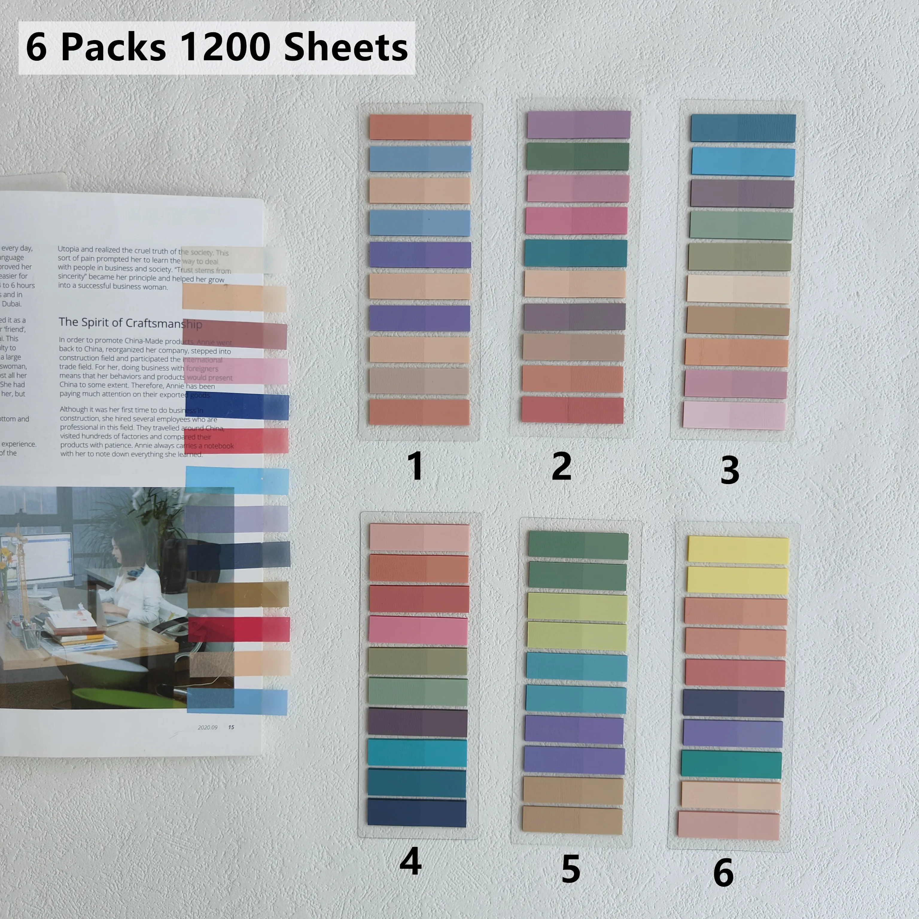 6Packs/1200 Sheets Morandi Transparent Fluorescent Index Tabs PET Arrow Flags Sticky Note for page Marker Planner Sticker Office 4
