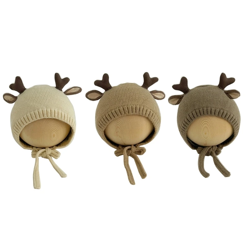 

57EE Warm Winter Baby Hat with Deer Horns Decor Soft and Thick Kids Beanie Cap