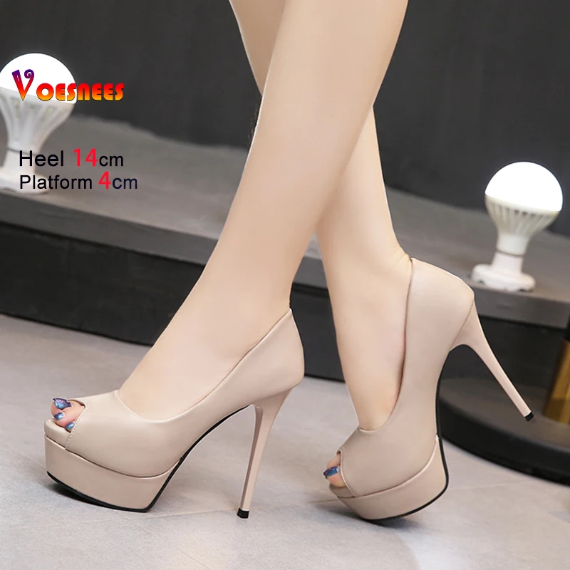 Sexy Peep Toe High Heels 14CM Stiletto Fashion Platform Office Career Spring Autumn Shoes For Women's Shallow Mouth Matte Pumps 2