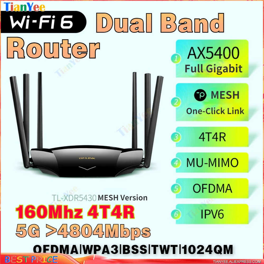 

TP/LINK Wifi6 двухдиапазонный AX5400M IPV6 5G Wifi 4804 М Полный гигабитный сетчатый волоконный роутер, проникающий через стену, супер скорость XDR5430 беспроводной роутер