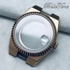 Rose Gold 40mm Land-Dweller Black Watch Case Sapphire Glass For NH34 NH35 NH36 Movement Fit 28.5mm Dial Watch Accessories