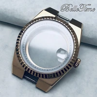 Rose Gold 40mm Land-Dweller Black Watch Case Sapphire Glass For NH34 NH35 NH36 Movement Fit 28.5mm Dial Watch Accessories