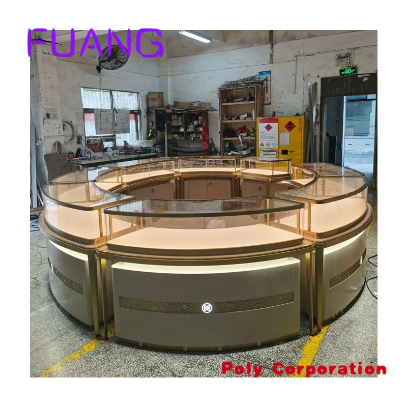 Custom  Stainless Steel Jewelry Display Case Jewellery Store Round Display Cabinet Custom Factory High-end Glass Display Counter