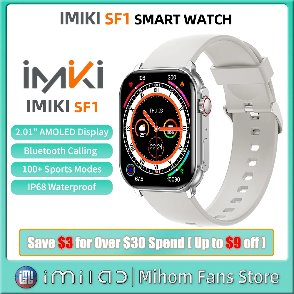 Smart Watch Imiki Sf1 Smartwatch Uomo Donna 2.01 "Amoled Bluetooth Calling Sport Fitness Tracker Ip68 Braccialetto Impermeabile Regalo
