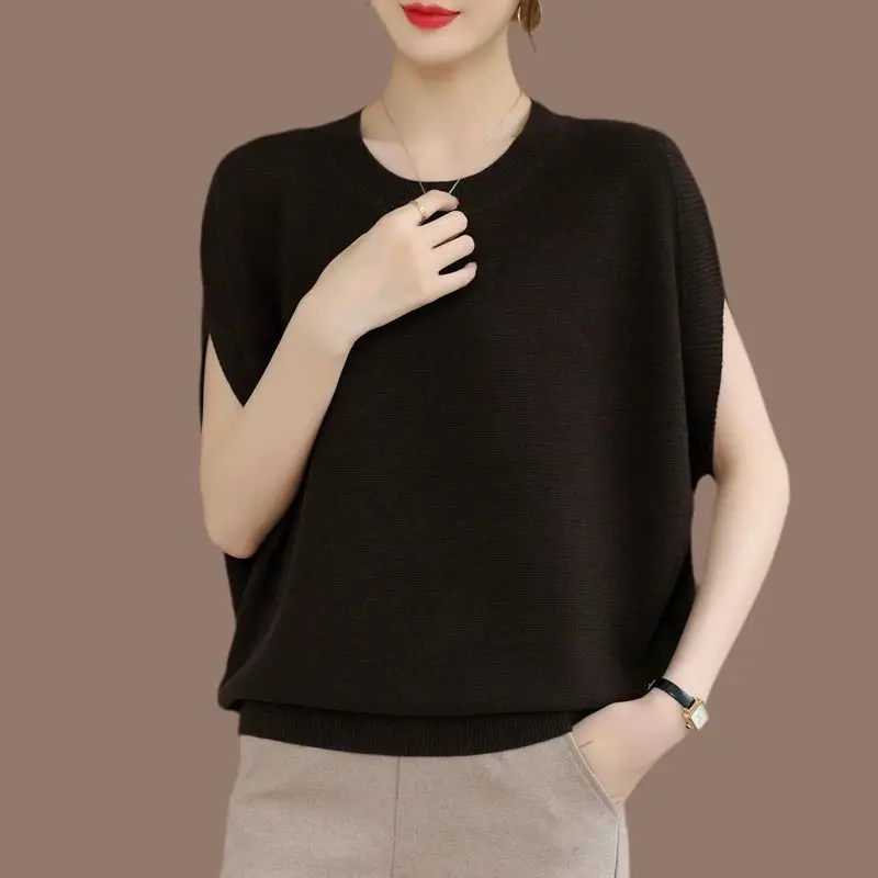 Fashion O-Neck Solid Color Knitted Batwing Sleeve Blouses Women's Clothing 2024 Summer New Loose Commuter Tops Casual Shirts