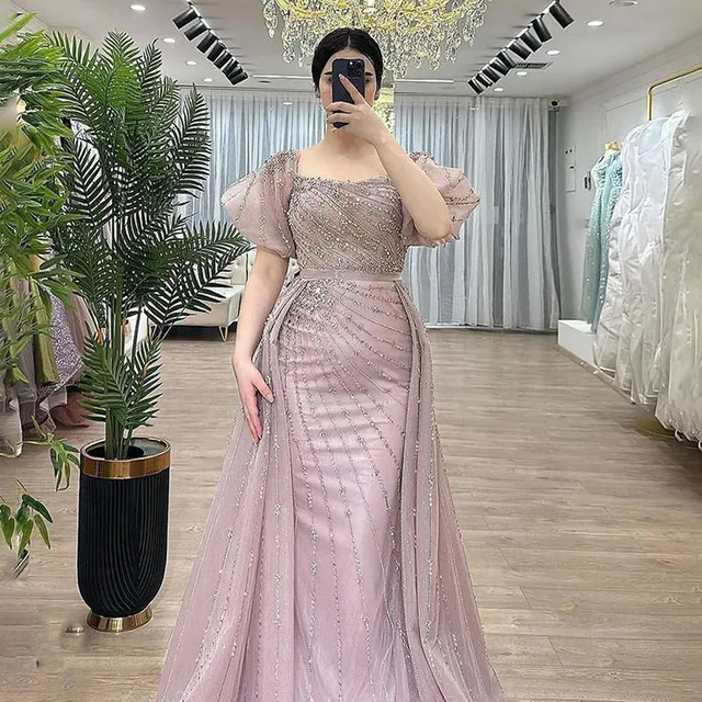 2025 Romantic Charming Mermaid Evening Dress Pink Elegant Sequins Floor Length Prom Gown Vestidos De Novia Customized 1