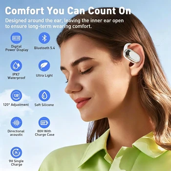 OWS Earphones Over-Ear Open-Ear Wireless Bluetooth 5.4 Headphones Style Noise Cancellation Rotatable Feature With Mic Audi 2