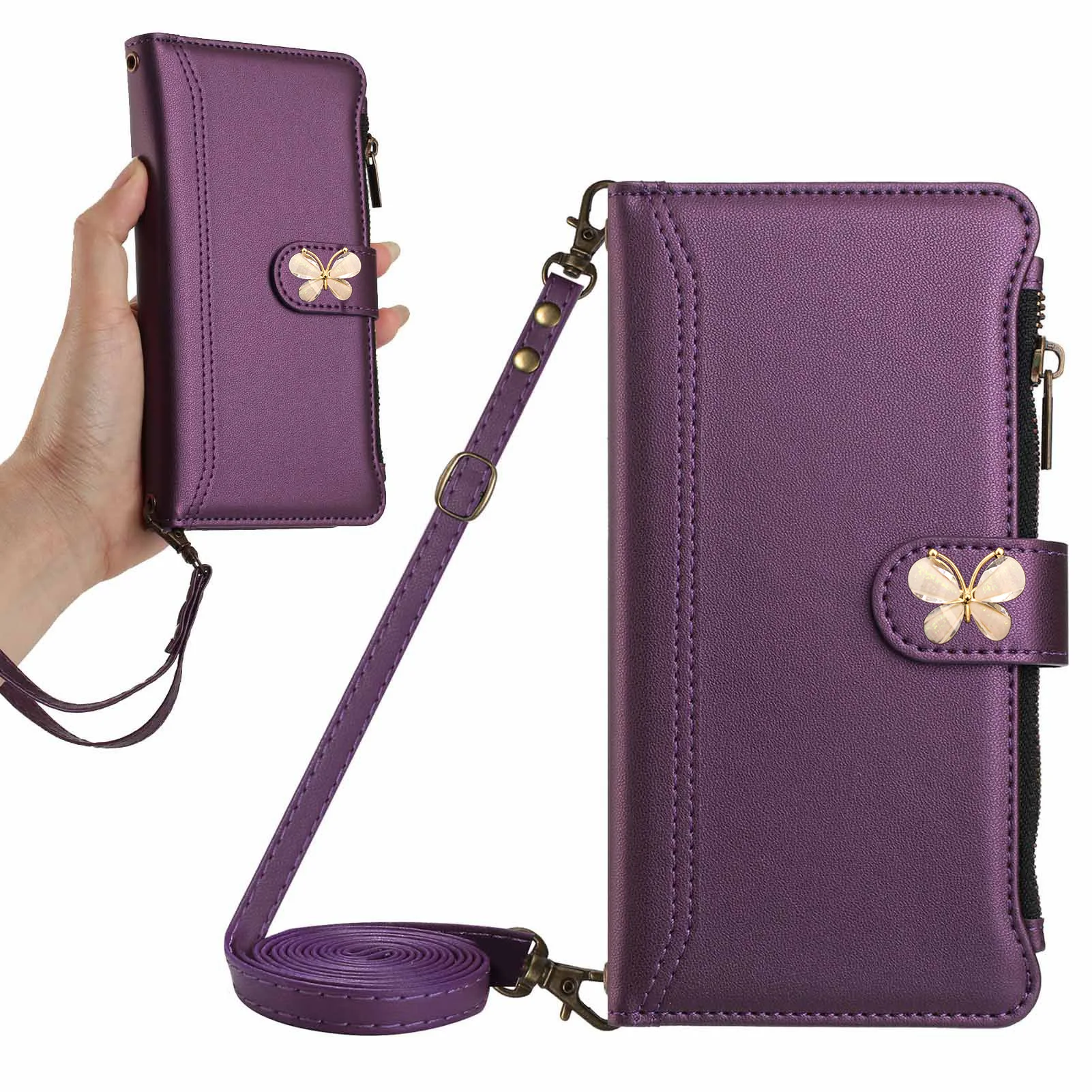 Mukti 9-Card Crossbody Leather Wallet Case Flip Cover